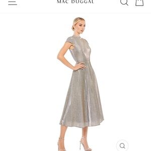 Lena by Mac Duggal Metallic tea length cap sleeve cocktail dress size 6